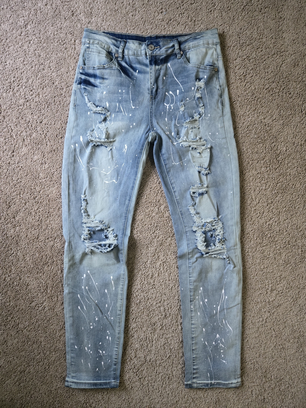 Women's Light Wash Distressed Paint Splatter Skinny Jeans L